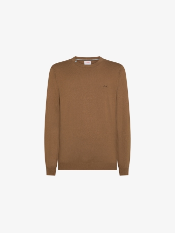 Sun68 maglia marrone uomo in mistolana mini logo sul petto