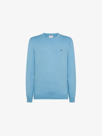 Sun68 maglia celeste uomo in misto lana mini logo sul petto