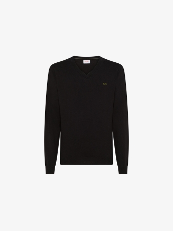 Sun68 maglia nera uomo in misto lana scollo v mini logo sul petto