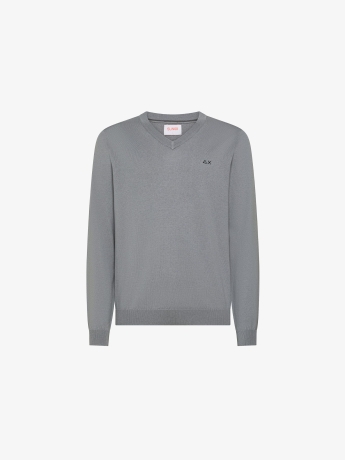 Sun68 maglia grigia uomo in misto lana scollo v mini logo sul petto