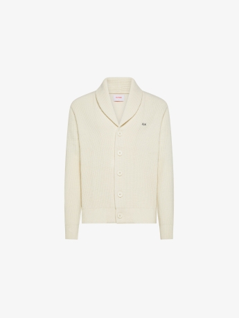 Sun68 cardigan bianco uomo con bottoni in lana mini logo sul petto