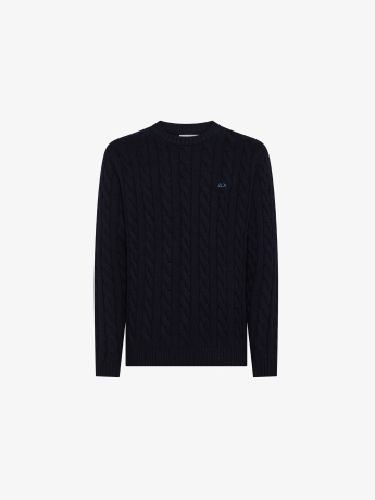 Sun68 maglia blu navy uomo in misto lana logo sul petto