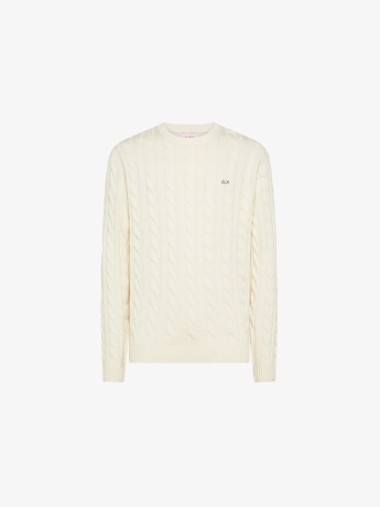 Sun68 maglia panna uomo in misto lana mini logo sul petto