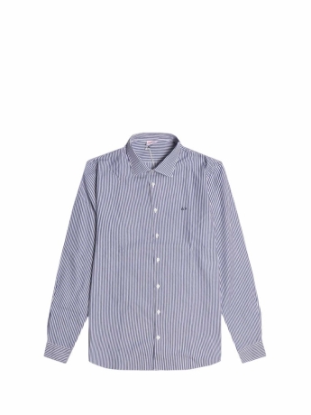 Sun68 camicia blu uomo in cotone a righe mini logo sul petto