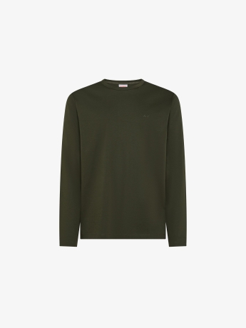 Sun68 tshirt verde militare uomo in cotone manica lunga mini logo sul petto