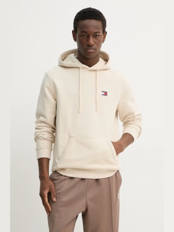 Tommy Jeans felpa ecru uomo in cotone con cappuccio logo sul petto