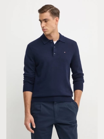 Tommy Jeans maglia blu navy uomo polo in cachemire logo sul petto
