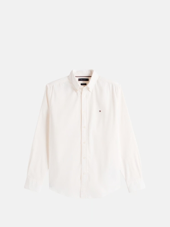 Tommy Hilfiger camicia crema uomo in cotone mini logo sul petto