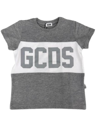 Gcds tshirt grigia bambino logo a contrasto