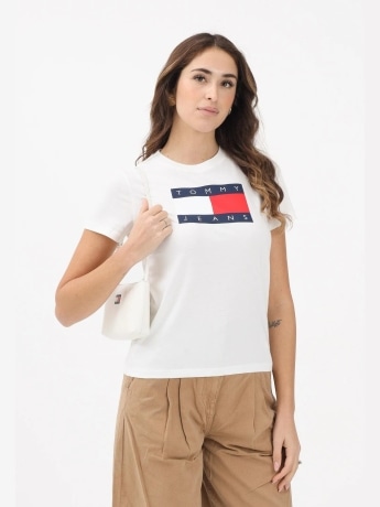 Tommy Jeans tshirt bianca donna maxi logo