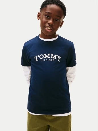 Tommy Hilfiger tshirt blu bambino logo sul davanti