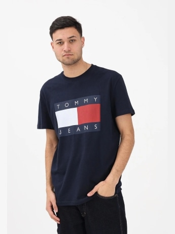 Tommy Jeans tshirt blu scuro uomo maxi logo