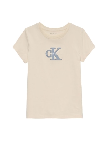 Calvin Klein tshirt beige bambina logo sul davanti