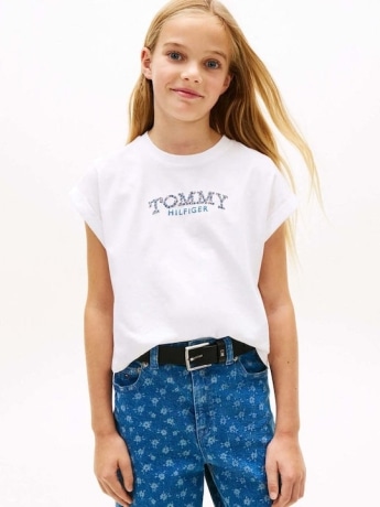 Tommy Hilfiger tshirt bianca bambina logo sul davanti