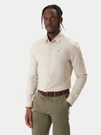 Tommy Jeans camicia beige uomo mini logo