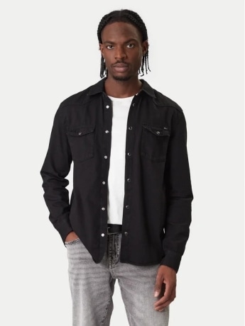 Tommy Jeans camicia in denim nera uomo mini logo