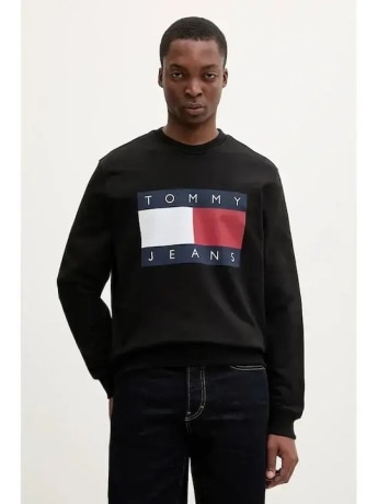 Tommy Jeans felpa nera uomo maxi logo