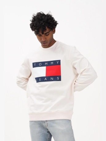 Tommy Jeans felpa bianca uomo maxi logo