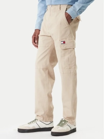 Tommy Jeans pantalone beige uomo cargo mini logo