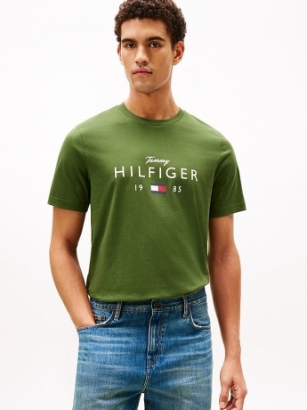 Tommy Hilfiger tshirt verde oliva uomo logo sul davanti