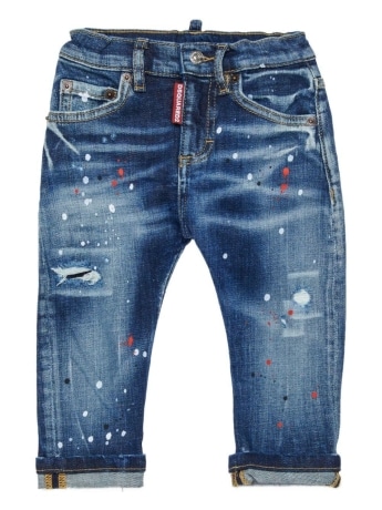 Dsquared2 pantalone in denim scuro neonato con logo