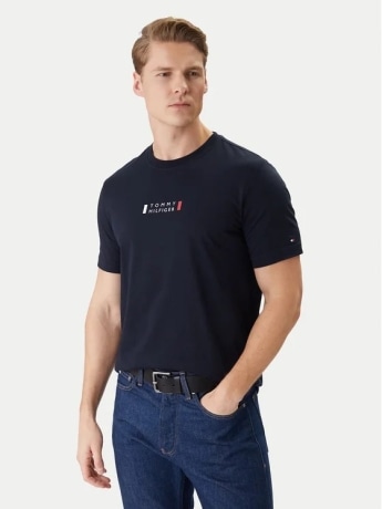 Tommy Hilfiger tshirt blu navy uomo logo sul davanti