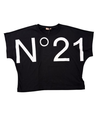 N21 tshirt nera bambina maxi logo crop