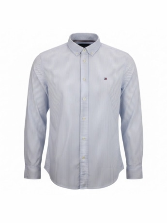 Tommy Hilfiger camicia celeste a righe uomo mini logo