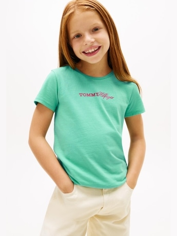 Tommy Hilfiger tshirt verde acqua bambina con logo