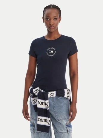 Tommy Jeans tshirt blu navy donna logo sul davanti