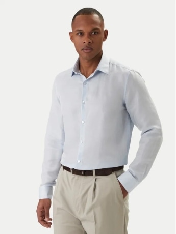 Calvin Klein camicia celeste uomo in lino mini logo