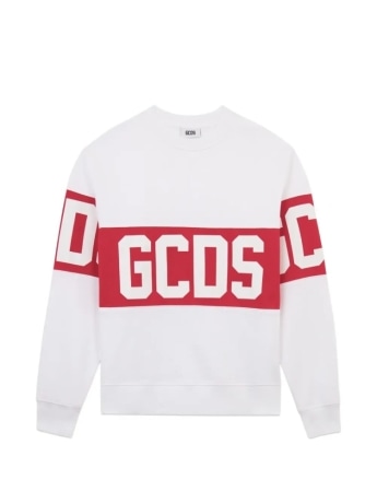 Gcds felpa bianca rossa bambino maxi logo