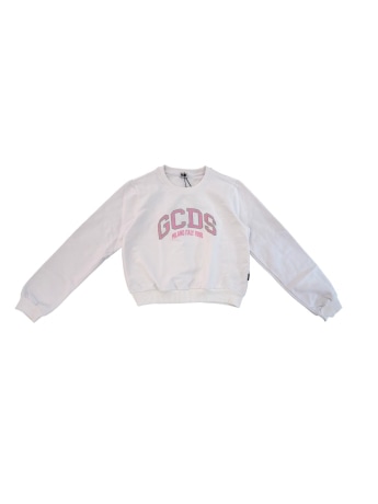 Gcds felpa bianca bambina crop maxi logo