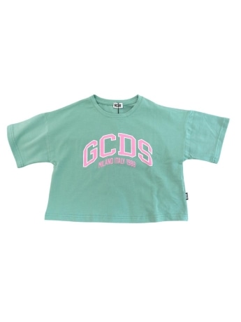 Gcds tshirt verde bambina crop maxi logo
