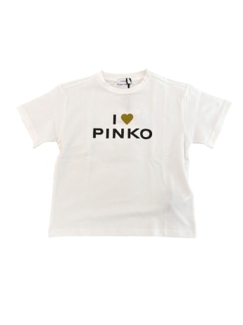Pinko tshirt bianca cuore verde bambina con logo