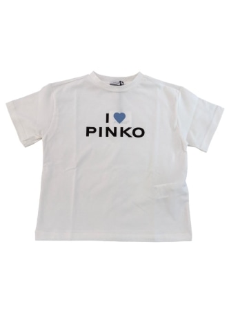 Pinko tshirt bianca cuore blu bambina con logo