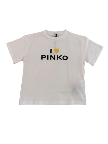 Pinko tshirt bianca cuore giallo bambina con logo
