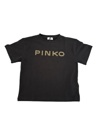 Pinko tshirt nera bambina logo oro