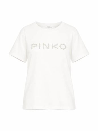 Pinko tshirt bianca bambina logo con borchie
