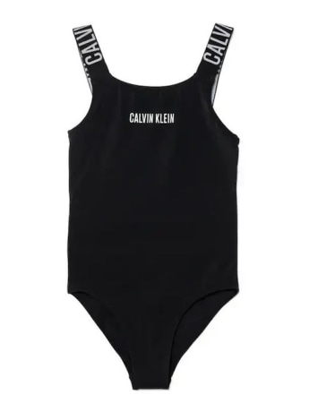 Calvin Klein costume intero nero bambina logo lettering