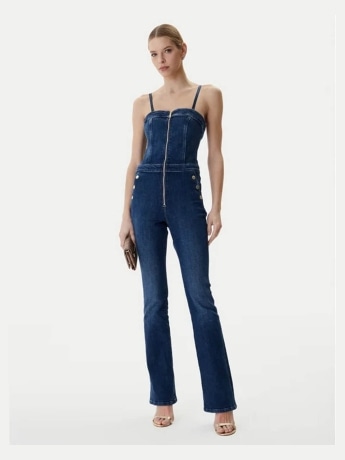 Guess salopette in denim bottoni con logo