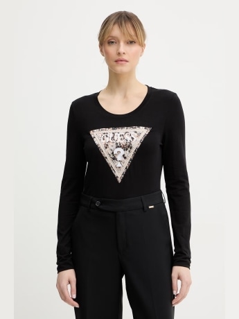 Guess tshirt nera donna logo animalier