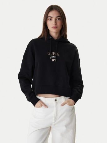 Guess felpa nera donna logo sul davanti