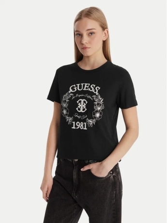 Guess tshirt nera donna maxi logo