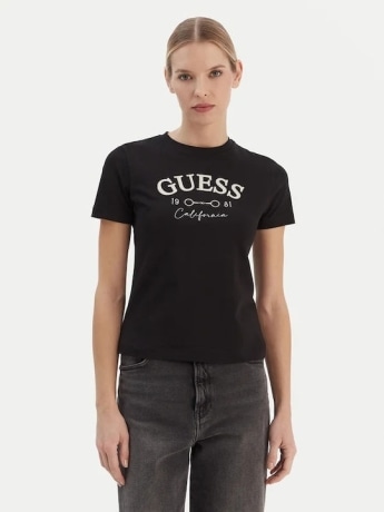 Guess tshirt nera donna maxi logo