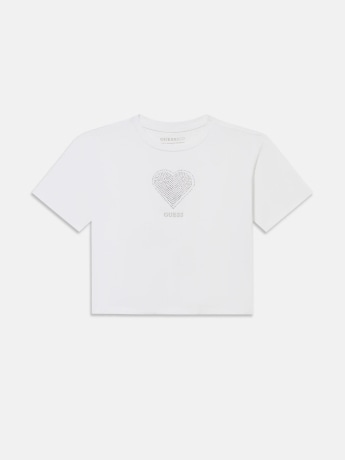 Guess tshirt bianca bambina logo con strass