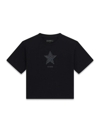 Guess tshirt nera bambina logo con strass