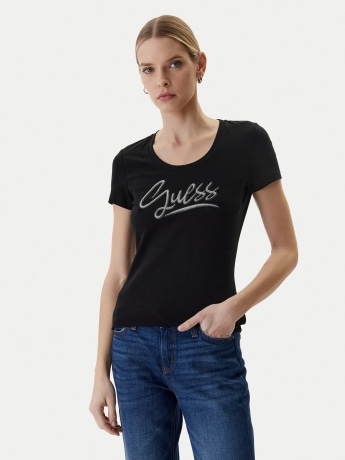 Guess tshirt nera donna maxi logo