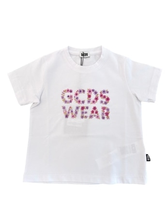 Gcds tshirt bianca bambina maxi logo