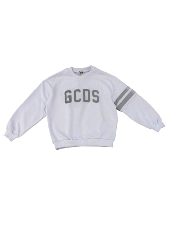 Gcds felpa bianca bambino logo a contrasto